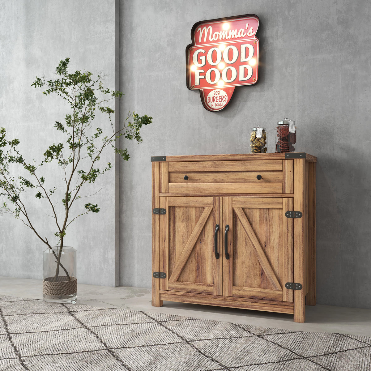 Rustic Accent Cabinet with Drawers and Doors 30 Inch Y586292