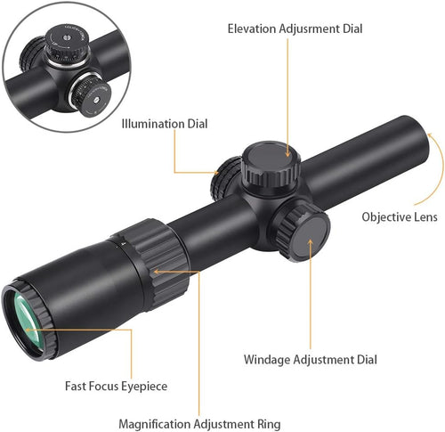 1-4x24 SFP Rifle Scope Red Illuminated Reticle Riflescopes Matte Black Z346964
