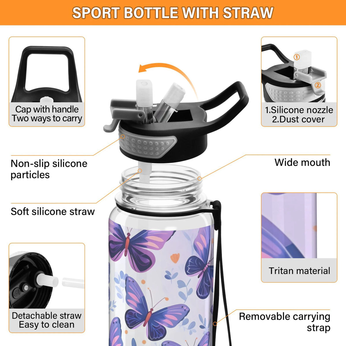 Purple 32oz Tritan Leakproof Water Bottle with Straw T3959