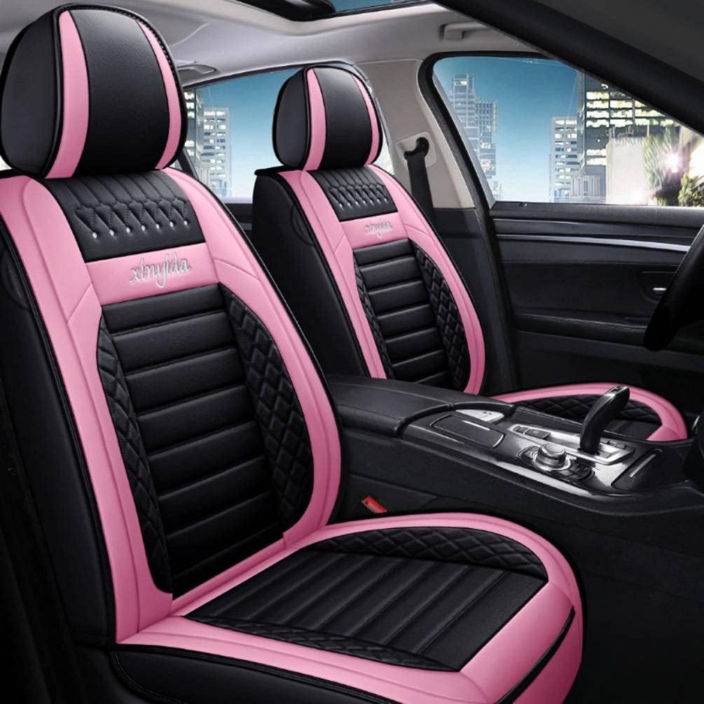 Black Pink PU Leather Car Seat Covers Full Set Q362789