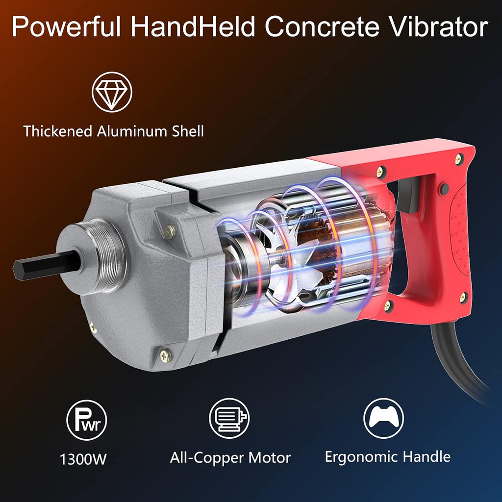 Concrete Vibrator 1300W 110V with 2m Copper Shaft Rod J119