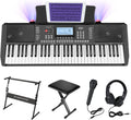 61 Key Electronic Keyboard Piano with LCD Display, Z-style Stand, Bench, Microphone, Headphone, Keynote Stickers D523