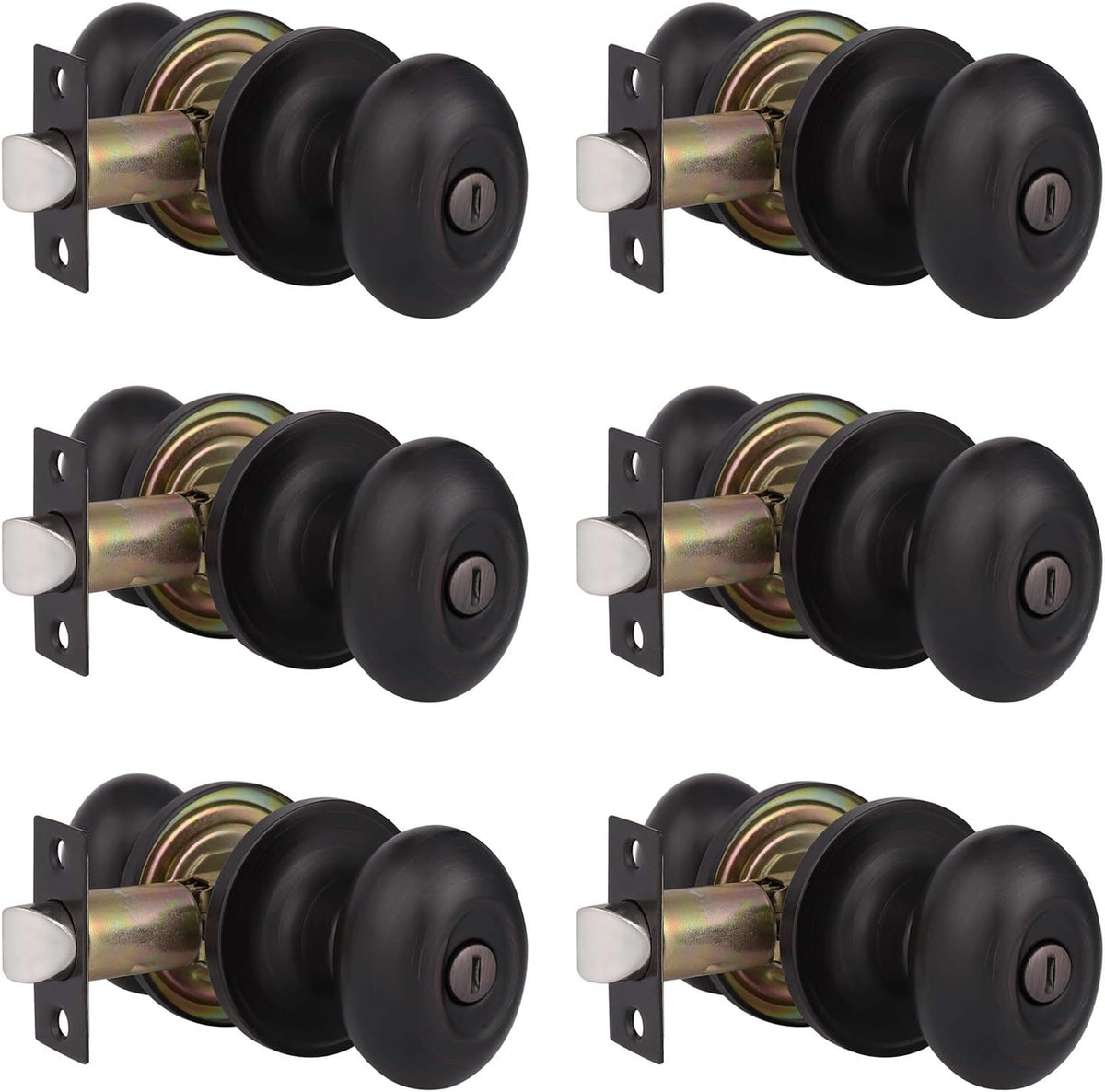 6 Packs Oil Rubbed Bronze Privacy Door Knobs with Lock X5497