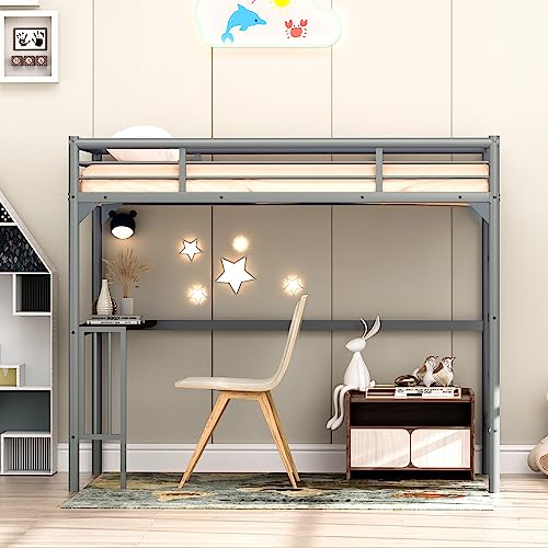 White Twin XL Loft Bed with Stairs and L-shaped Desk D17978
