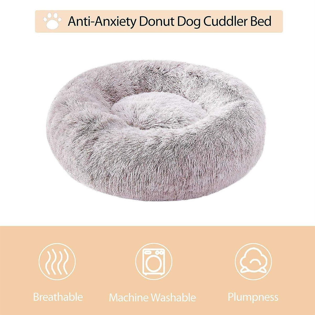 Small Dog Bed Donut Faux Fur Anti-Anxiety U352989