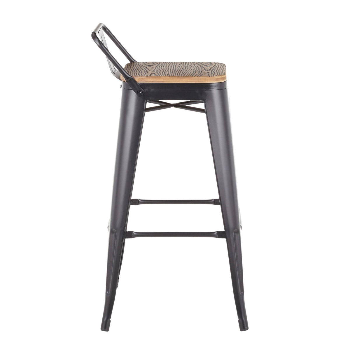 Set of 2 Black Metal and Bamboo Low Back Barstools E759928