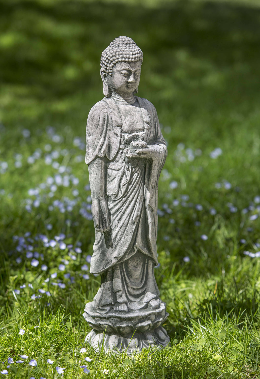 Aged Limestone Standing Lotus Buddha J9829