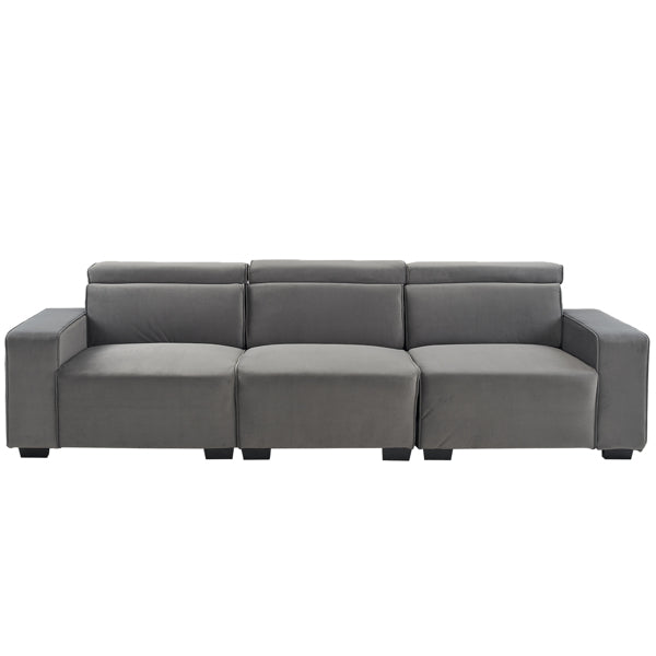 Dark gray flannel three-person sofa with side pockets W620