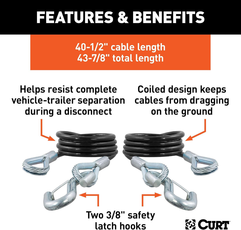 Vinyl-Coated Trailer Safety Cables with Snap Hooks, 2-Pack M533256