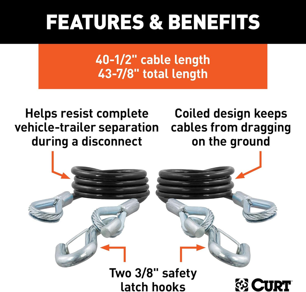 Vinyl-Coated Trailer Safety Cables with Snap Hooks, 2-Pack M533256