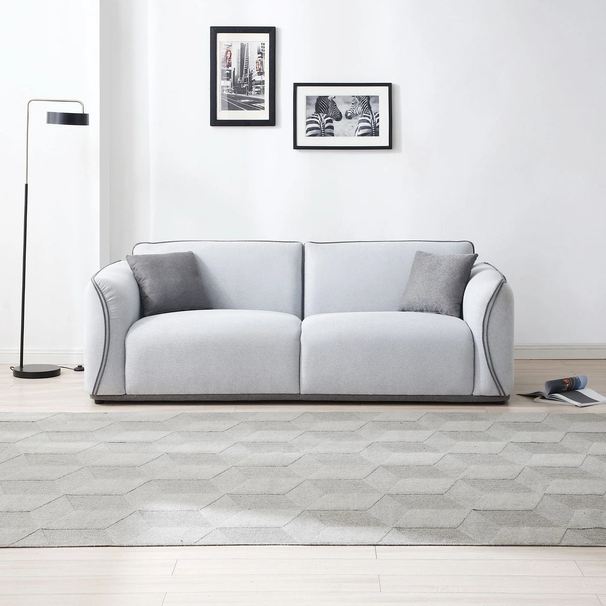 Beige Fabric Upholstered Sofa with Pillows L2395