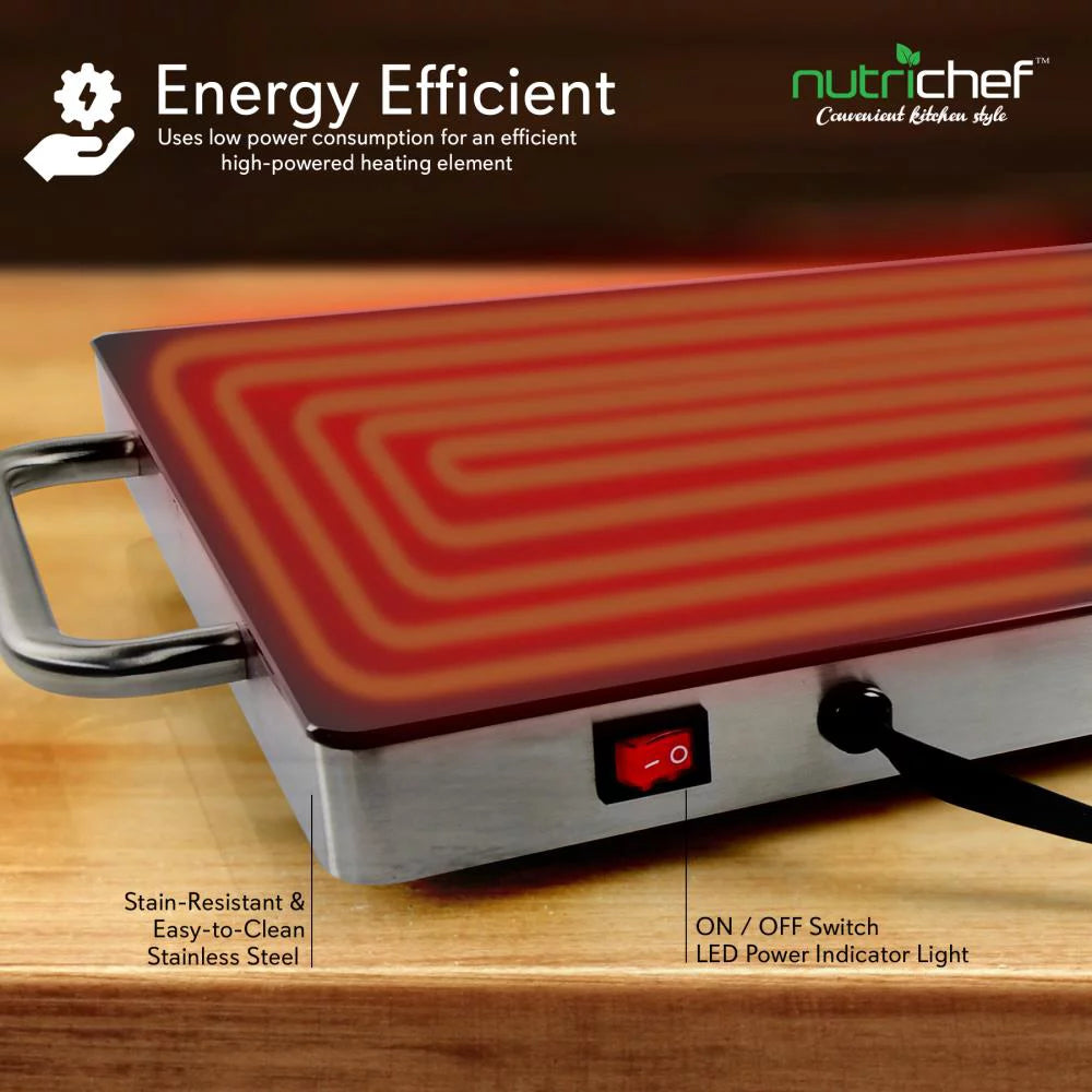 Electric Hot Plate Tray Dish Warmer with Black Glass Top U6884