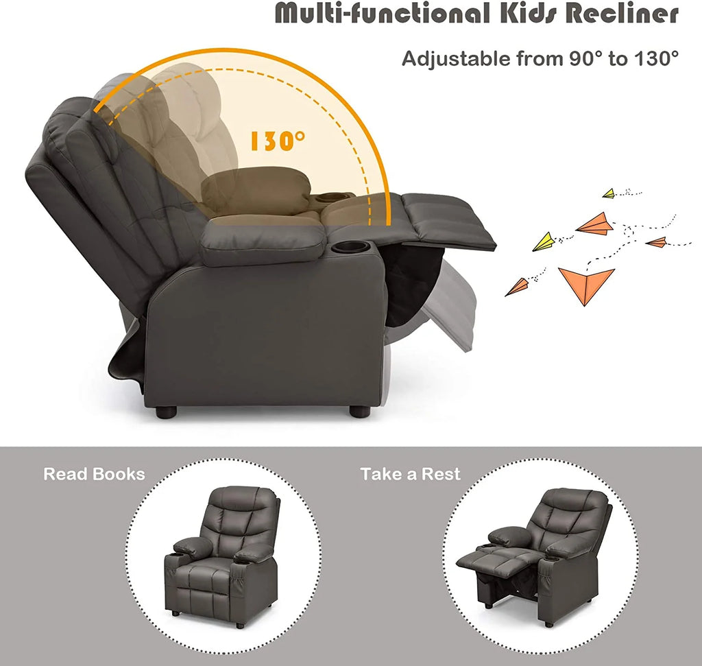 Brown PU Leather Kids Recliner Chair with Cup Holder Z6994