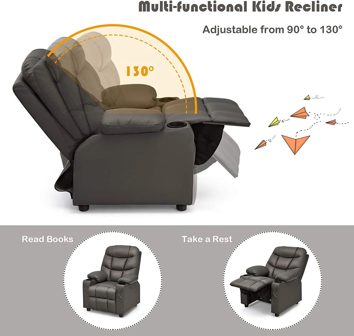 Brown PU Leather Kids Recliner Chair with Cup Holder Z6994