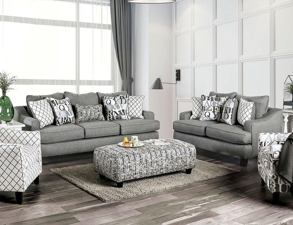 Bluish Gray Linen-like Fabric Living Room Set 3pcs S42502