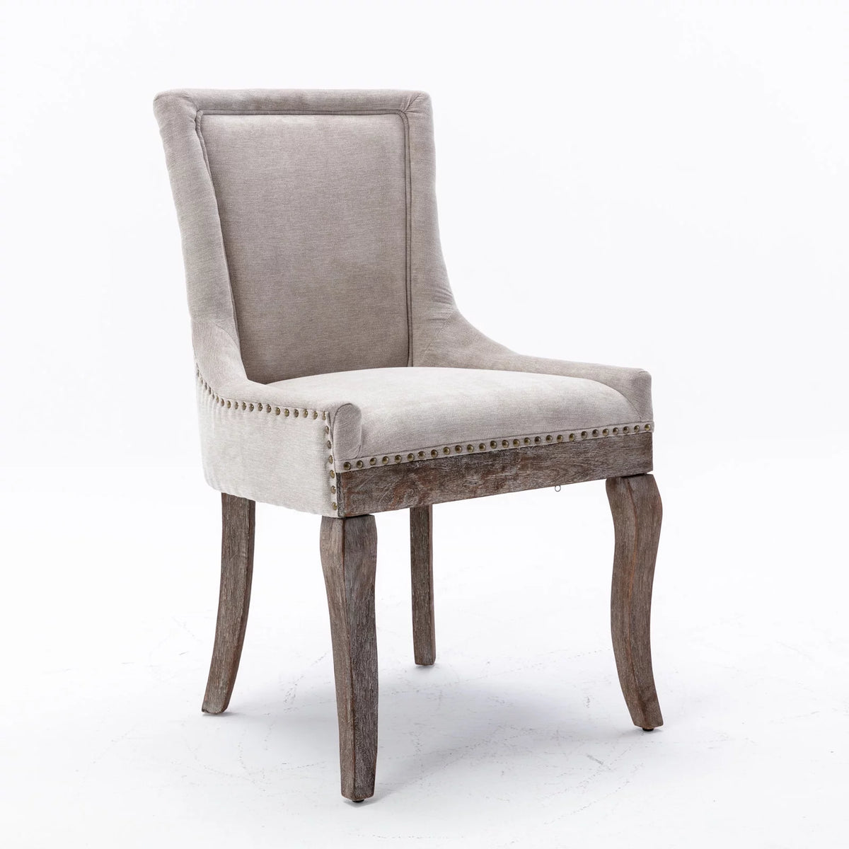 Beige Upholstered Fabric Dining Chairs Set of 6 with Solid Wood Legs C70472