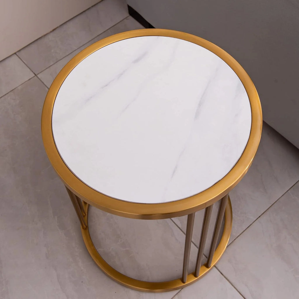 Round End Table with Golden Stainless Steel Frame Y7687