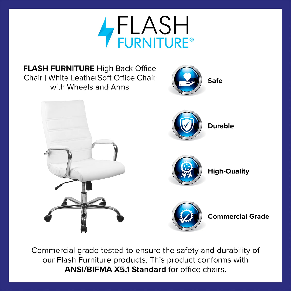 White High Back Executive Swivel Office Chair with Chrome Arms M760
