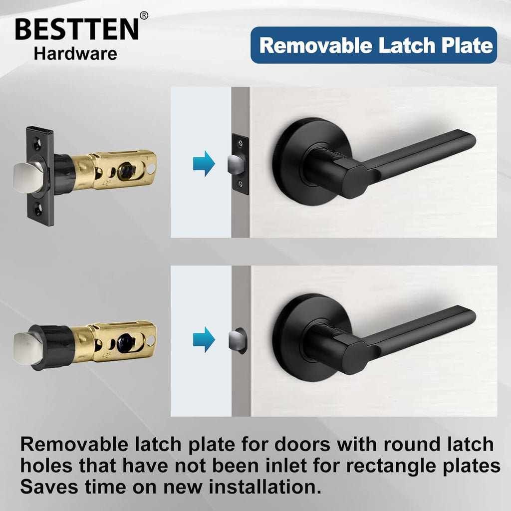 [3 Pack] Matte Black Passage Door Lever with Removable Latch Plate K6322
