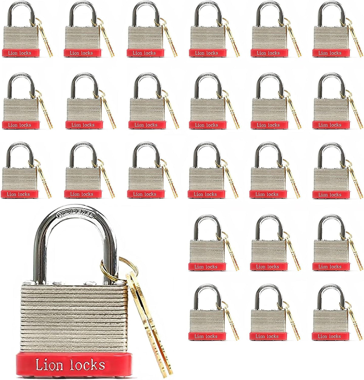24 Keyed-Alike Padlocks with 1.25” Shackle, Hardened Steel Case, Brass Cylinder C789