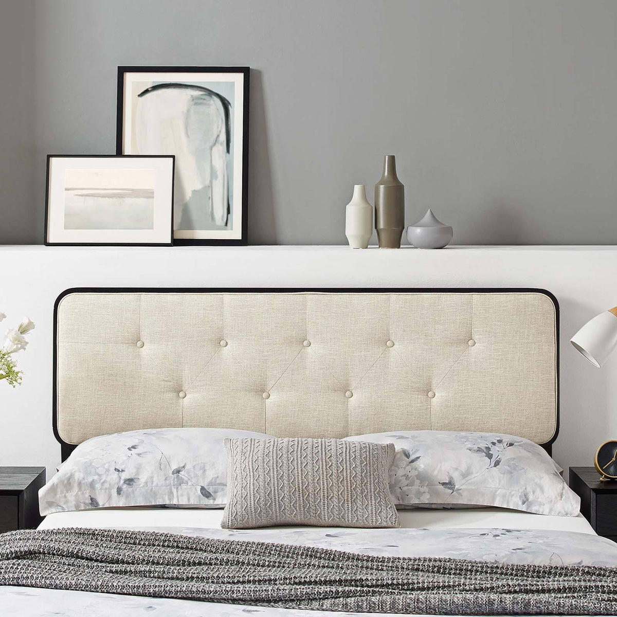 Tufted Twin Fabric and Wood Headboard F802172