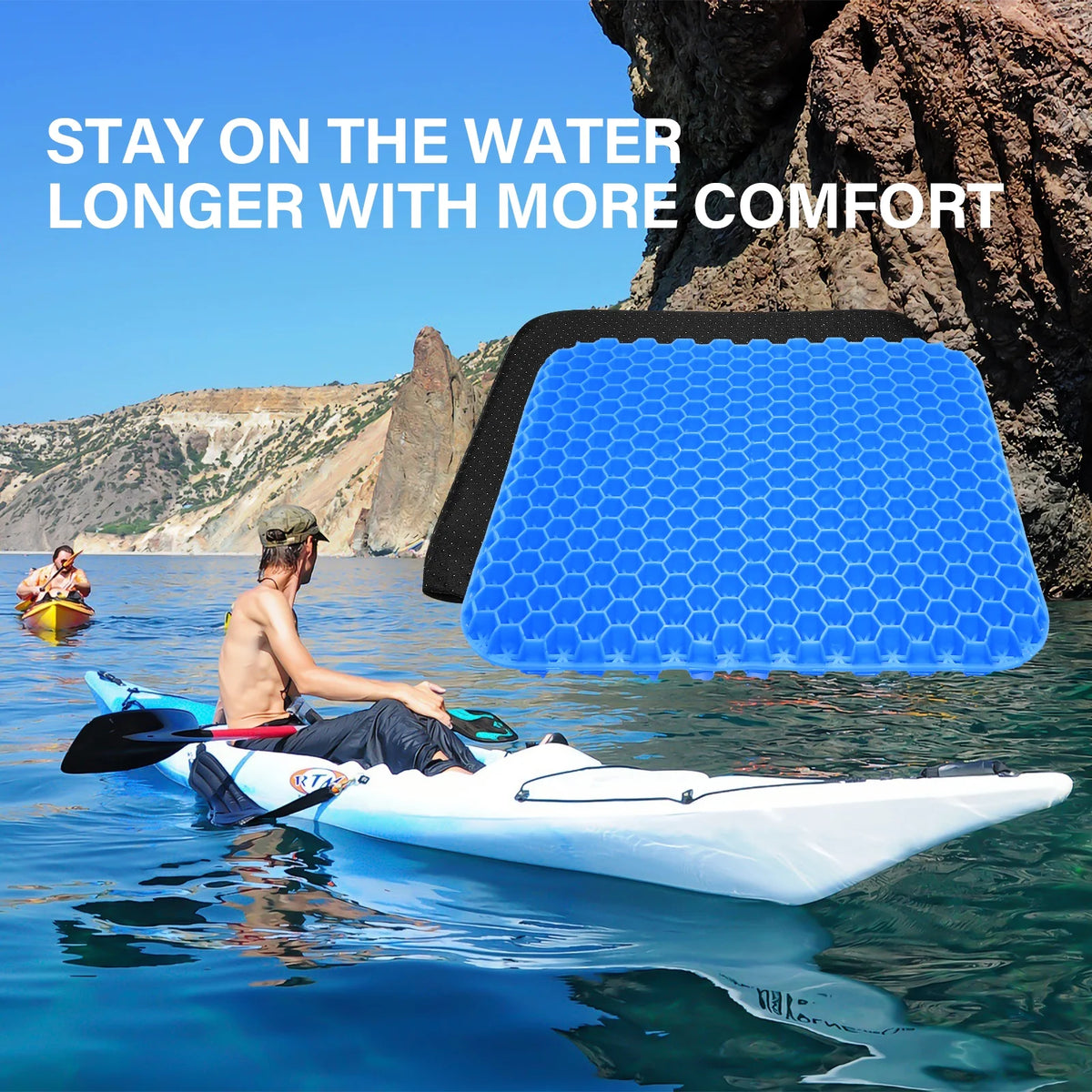 Gel Kayak Seat Cushion with Washable Non-Slip Cover, Waterproof Double Thicken Layer, Breathable Honeycomb Design, 14.9inch*12.9inch*1.1inch B2506