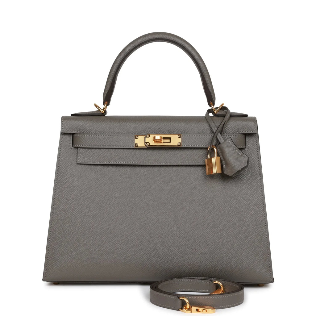 Kelly 28 Gris Meyer Epsom Handbag F9115