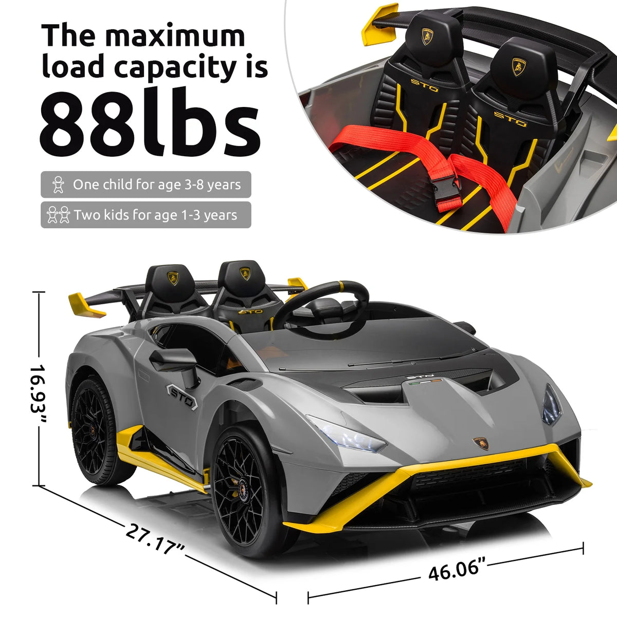 Licensed Lamborghini STO 24V 2-Seater Ride on Car with Remote Control, Grey I790532