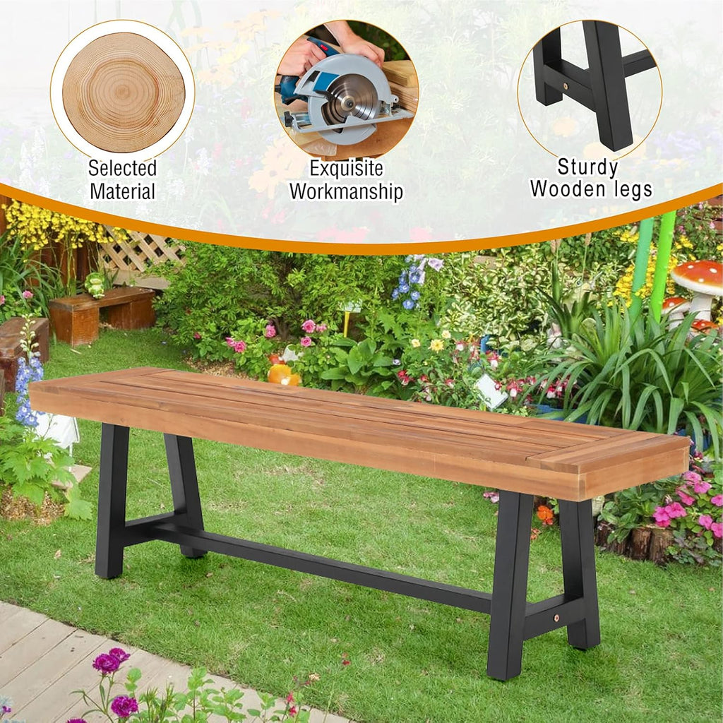 Outdoor Patio Bench Set of 2 Acacia Wood 63 Long Rectangular Dining Bench D37485