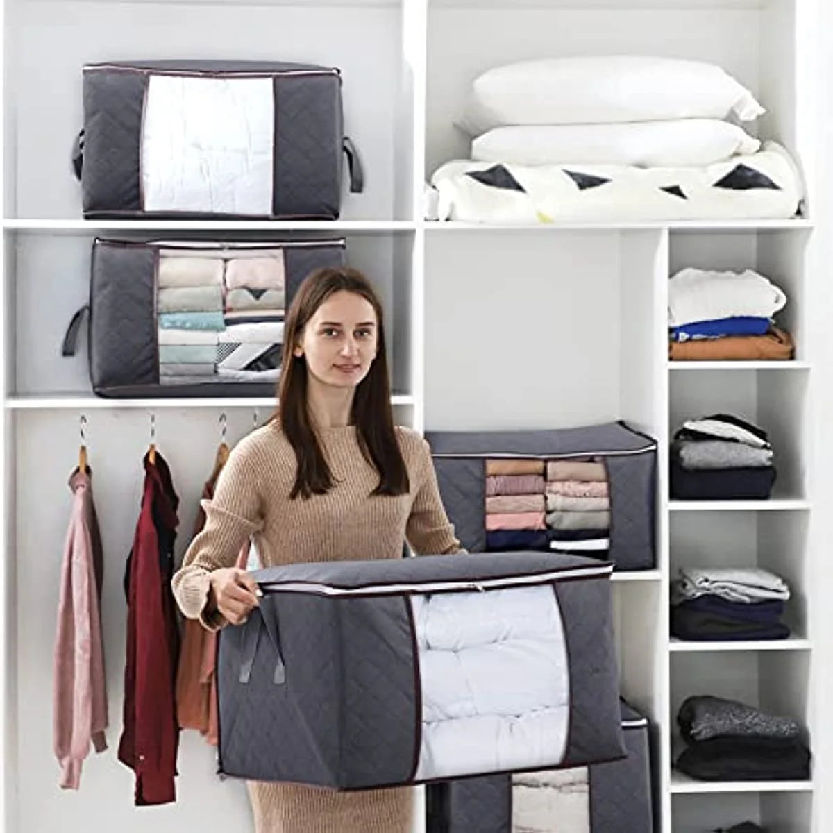 Grey 3 Pack Large Storage Bags with Reinforced Handles A343995