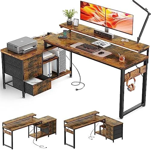 70 inch L Shaped Computer Desk with Drawers N8846
