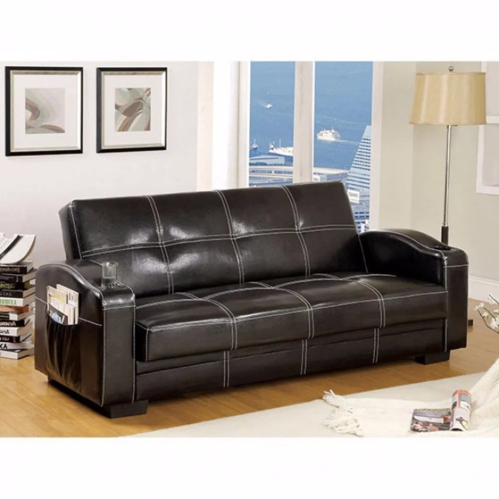 Black Leatherette Futon Sofa Q692973