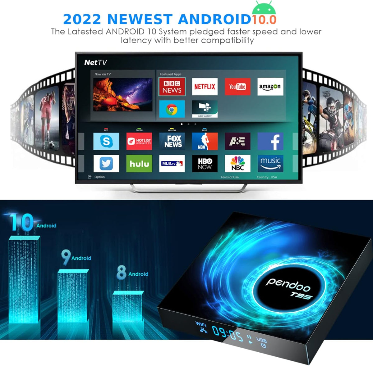 Android TV Box 4GB RAM 128GB ROM with Wireless Mini Keyboard, Quad-Core, Dual WiFi, 4K/6K USB 3.0 HDR, Pack of 2 B211