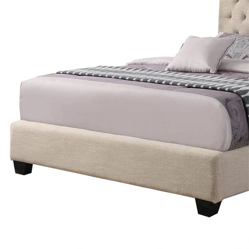 Beige Queen Size Wooden Platform Bed with Tufted Headboard L494