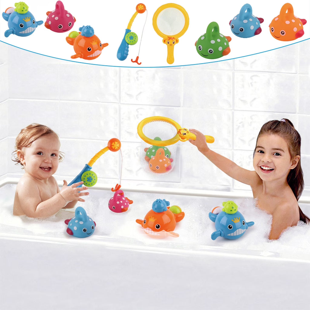 Bath Toys Fishing Games Swimming Whales Water Table Pool Bath Bathtub Tub Toy For Toddlers Baby Kids Infant Girls Boys Bathroom Fish Set Age 18months And Up K1782