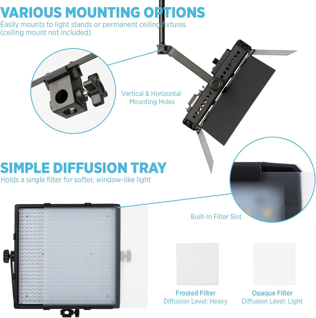 Portable 2-Light 600 LED Bi-Color Panel Kit with Cases & Stands H87252