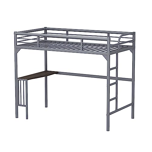 White Twin XL Loft Bed with Stairs and L-shaped Desk D17978