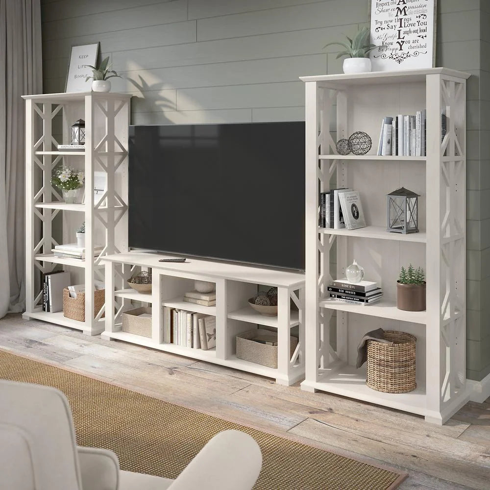 Linen White Oak Engineered Wood TV Stand with Bookcases Q978698