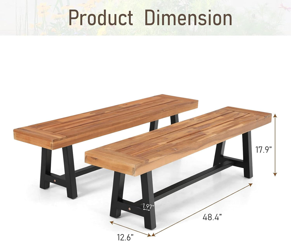 Outdoor Patio Bench Set of 2 Acacia Wood 63 Long Rectangular Dining Bench D37485