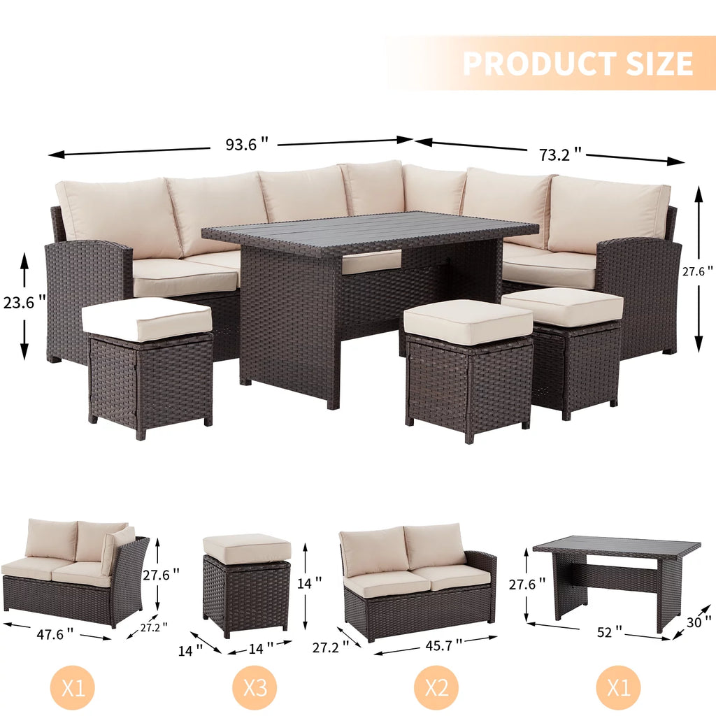 7-Piece Beige Rattan Wicker Sectional Sofa Set A756221