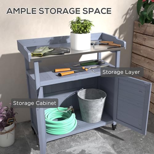 Wooden Potting Bench Table with Storage Cabinet X8305