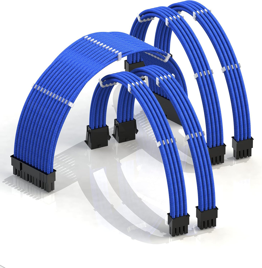 50cm Sleeved PSU Cable Extension Kit with Comb, Red Black, 24 P (20+4), 8 P CPU, 8 P GPU, 500mm, Pack of 2 V867774