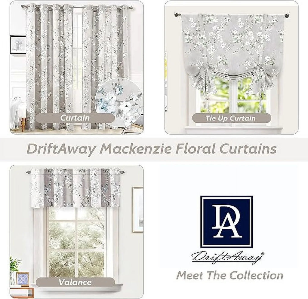 Blue Gray Floral Tie Up Curtain I87999