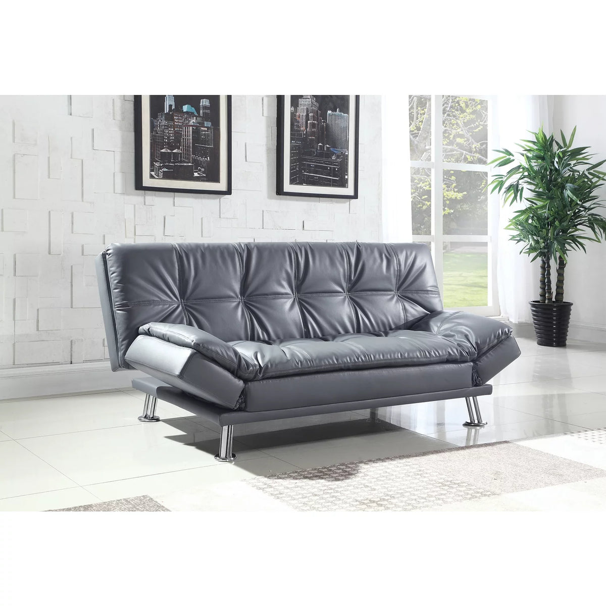 Adjustable Gray Leather Sofa Bed Q679