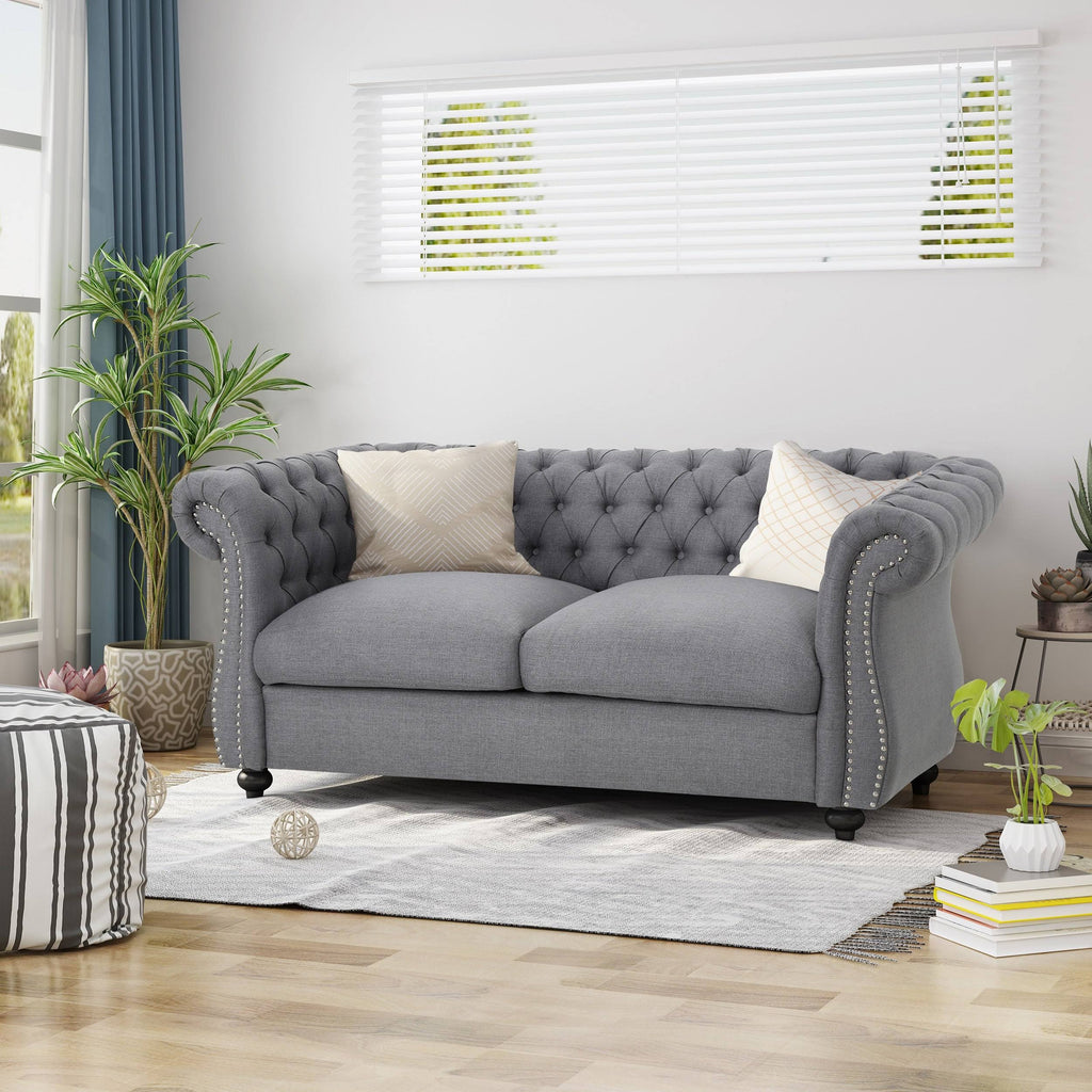 Dark Gray Green Chesterfield Loveseat Sofa M137