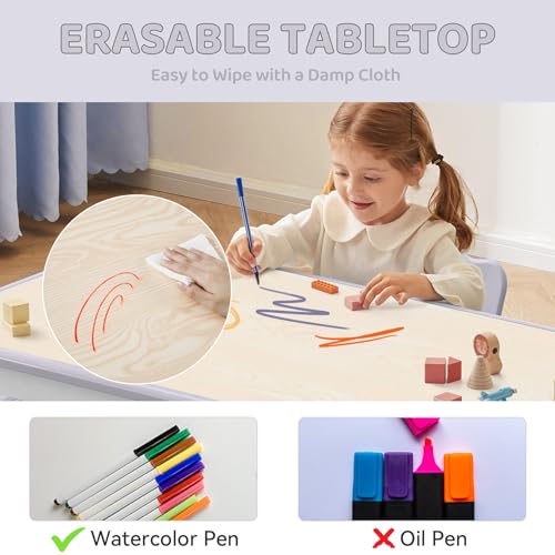Height-Adjustable Kids Table and 2 Chairs Set with Graffiti Desktop Q3064