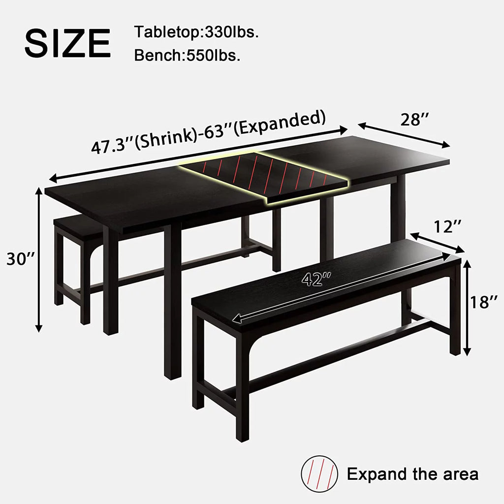 Space Saving Extendable Dining Table Set with Benches I7132