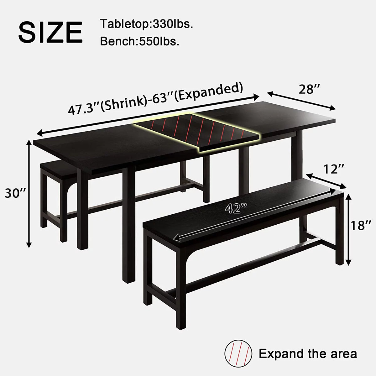 Space Saving Extendable Dining Table Set with Benches I7132