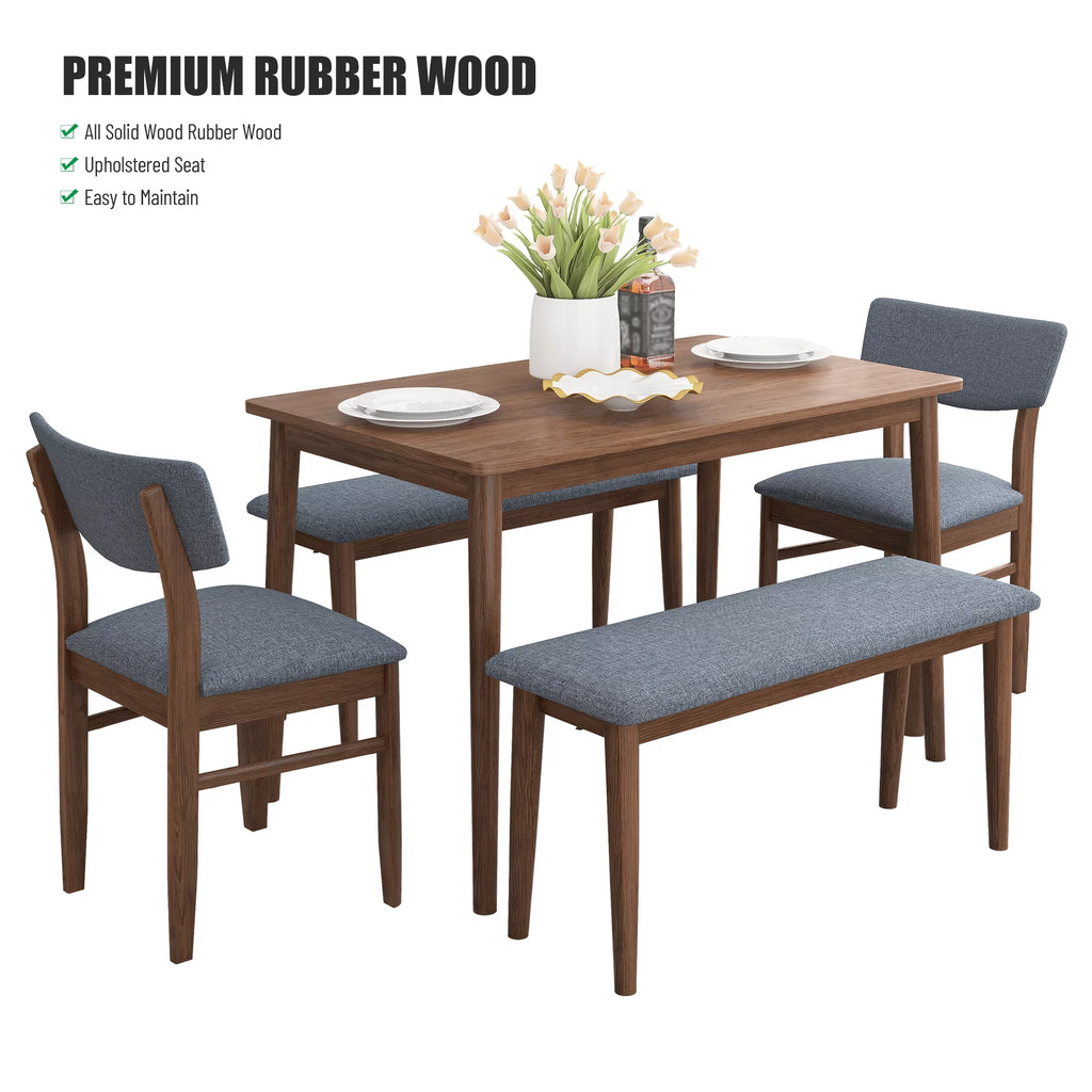 Grey Rubber wood Dining Table Set with 2 Benches and 2 Chairs W270