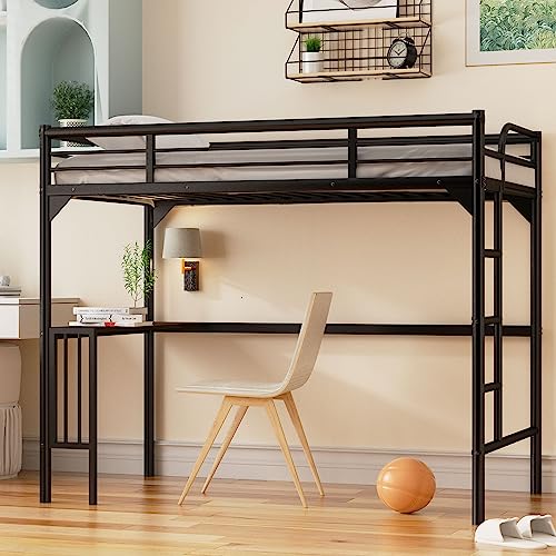 White Twin XL Loft Bed with Stairs and L-shaped Desk D17978